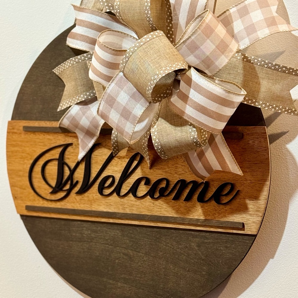 Elegant Wooden Welcome Sign with Bow